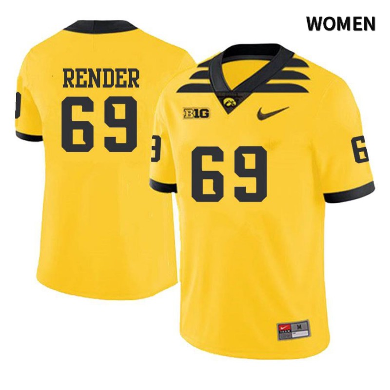 Women's Iowa Hawkeyes NCAA #69 Keegan Render Yellow Authentic Nike Alumni Stitched College Football Jersey BM34E45WK